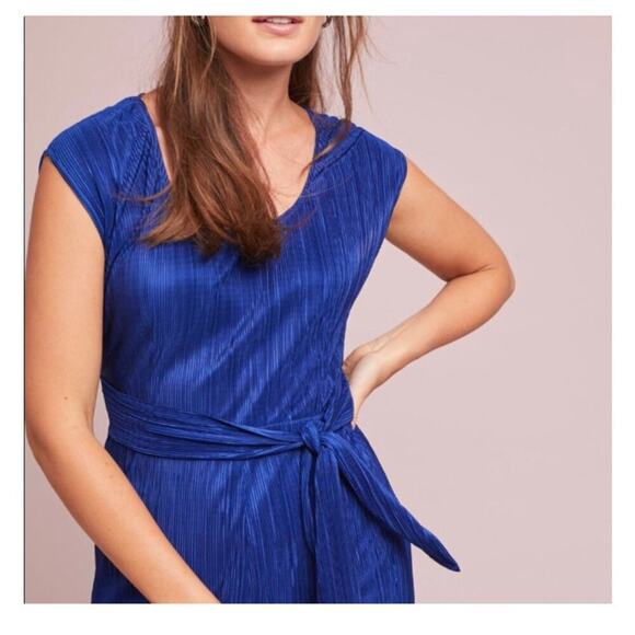 EUC Anthropologie Maeve Sonata Blue Crinkle Shimmer Pantsuit Jumpsuit 4 - Picture 7 of 14